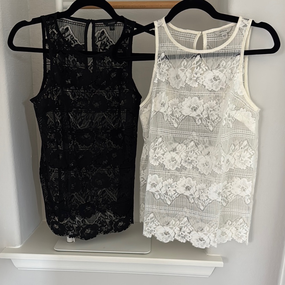 Black and White Lace Sleeveless Tops